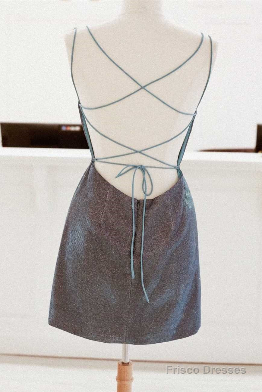 Tight Blue Short Homecoming Dress with Lace Up Back Secondary image