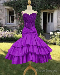 80S Purple Sequin Ruffles Party Dress