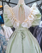 80S Style Puffy Sleeve Lace High Neck Midi Dress