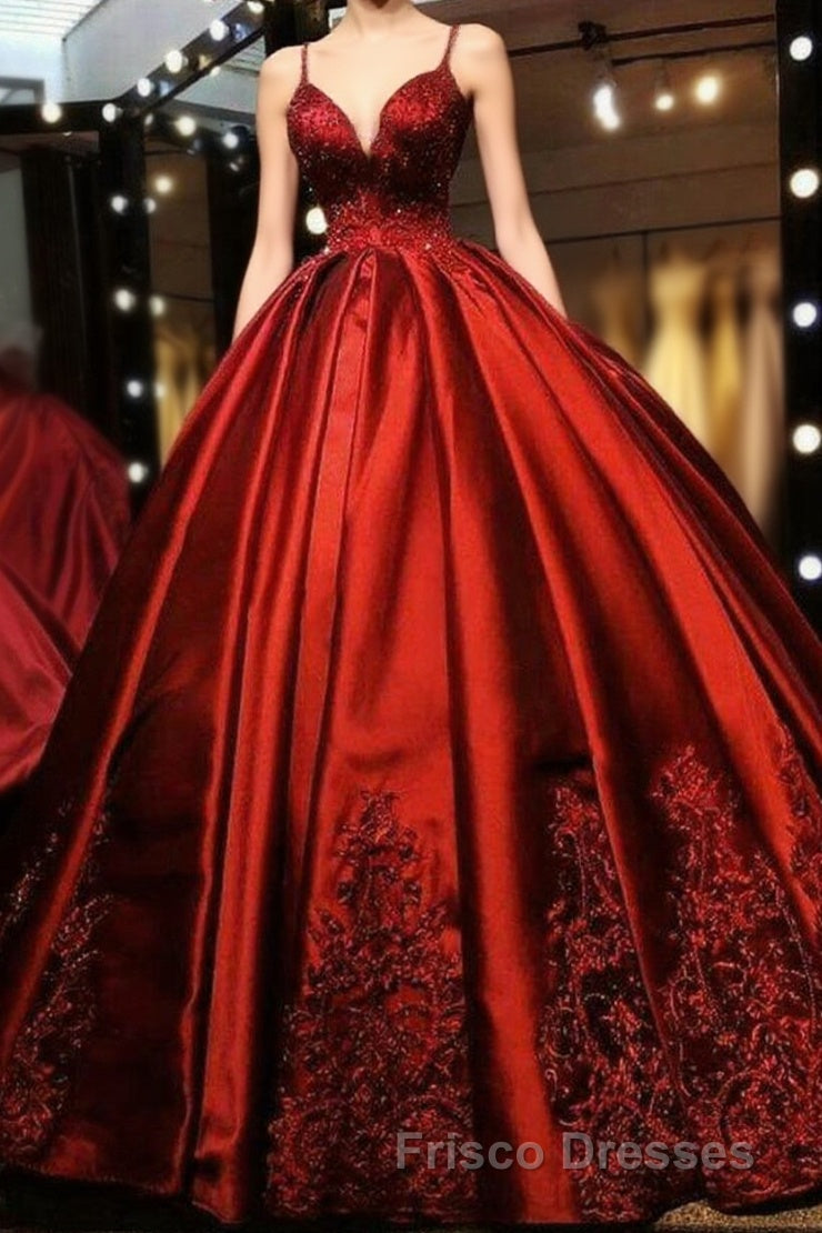 Gorgeous Spaghetti Straps Sweetheart With Lace Appliques Ball Gown Formal Prom Dress