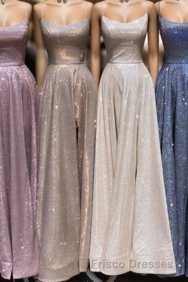 A-Line Sparkle Split Backless Evening Dress  Long Formal Prom Dress With Pocket Main image
