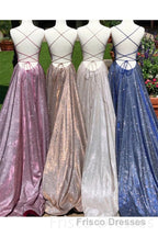 A-Line Sparkle Split Backless Evening Dress  Long Formal Prom Dress With Pocket