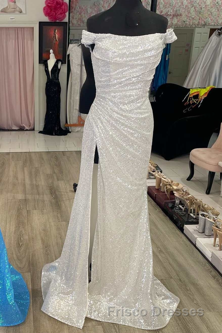 Blue Sequin Off-the-Shoulder Mermaid Long Formal Prom Dress with Slit Secondary image