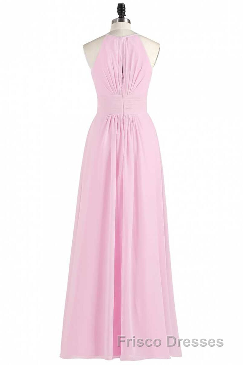 Pink Chiffon Halter Sleeveless A-Line Long Bridesmaid Dress Secondary image