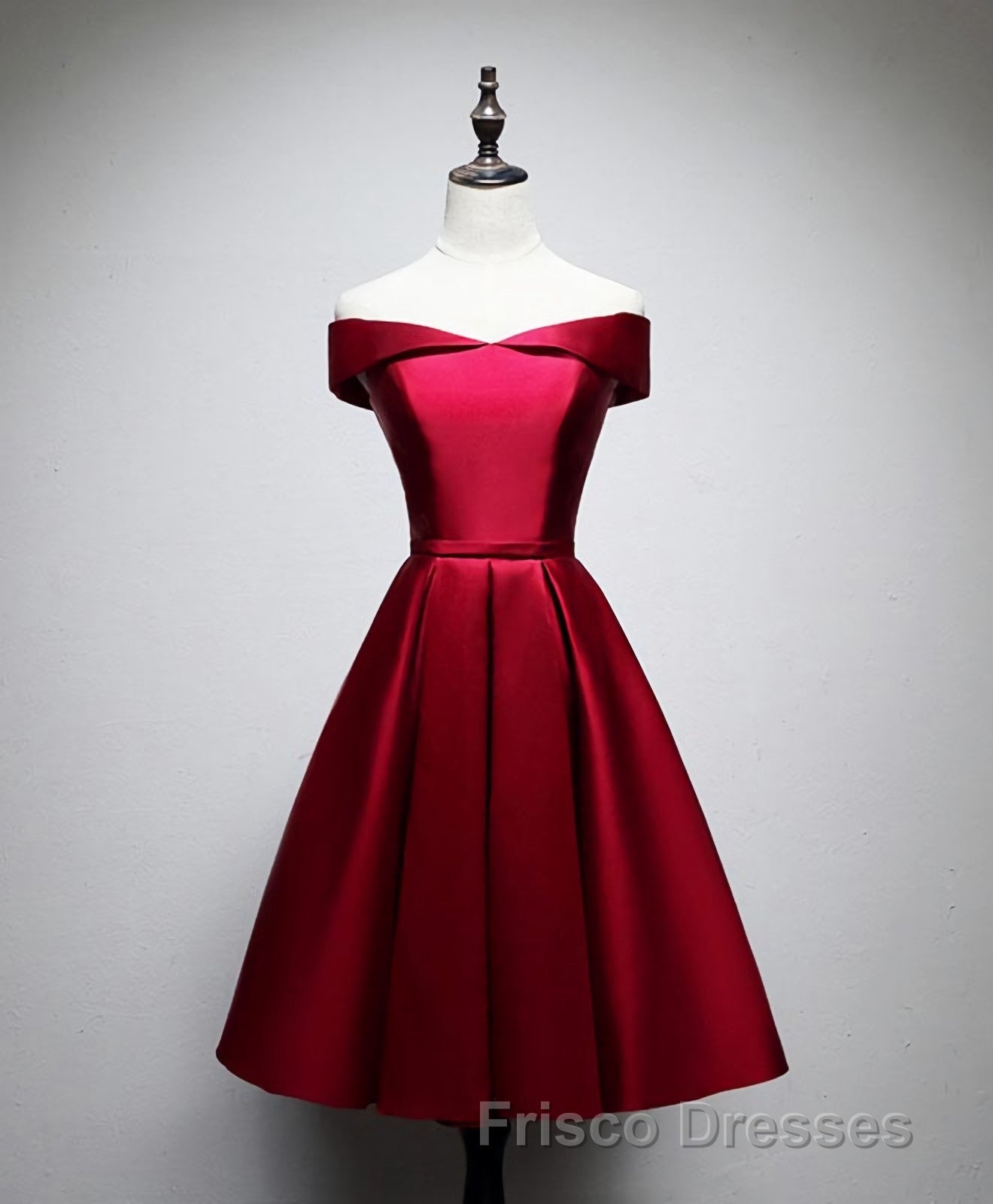 Simple Satin Burgundy Short Formal Prom Dress, Burgundy Homecoming Dress