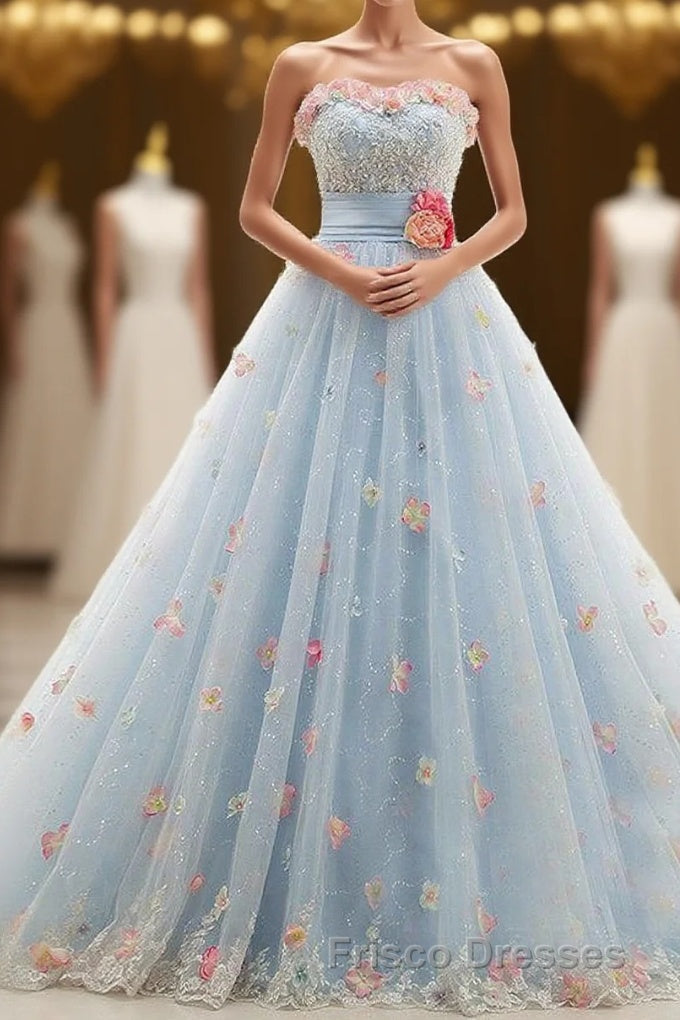 Charming Light Blue Tulle Sweetheart Ball Gown Court Train Wedding Dress Main image
