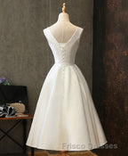 Simple V Neck White Short Formal Prom Dress, White Homecoming Dress