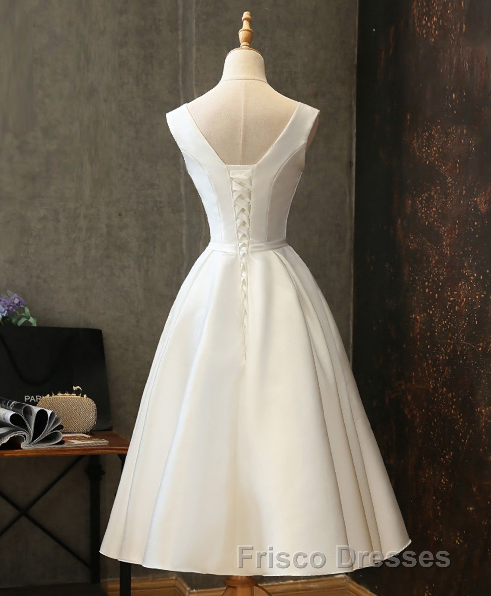 Simple V Neck White Short Formal Prom Dress, White Homecoming Dress