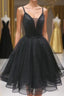 Black Tulle Beads Short Formal Prom Dress, Black Homecoming Dress