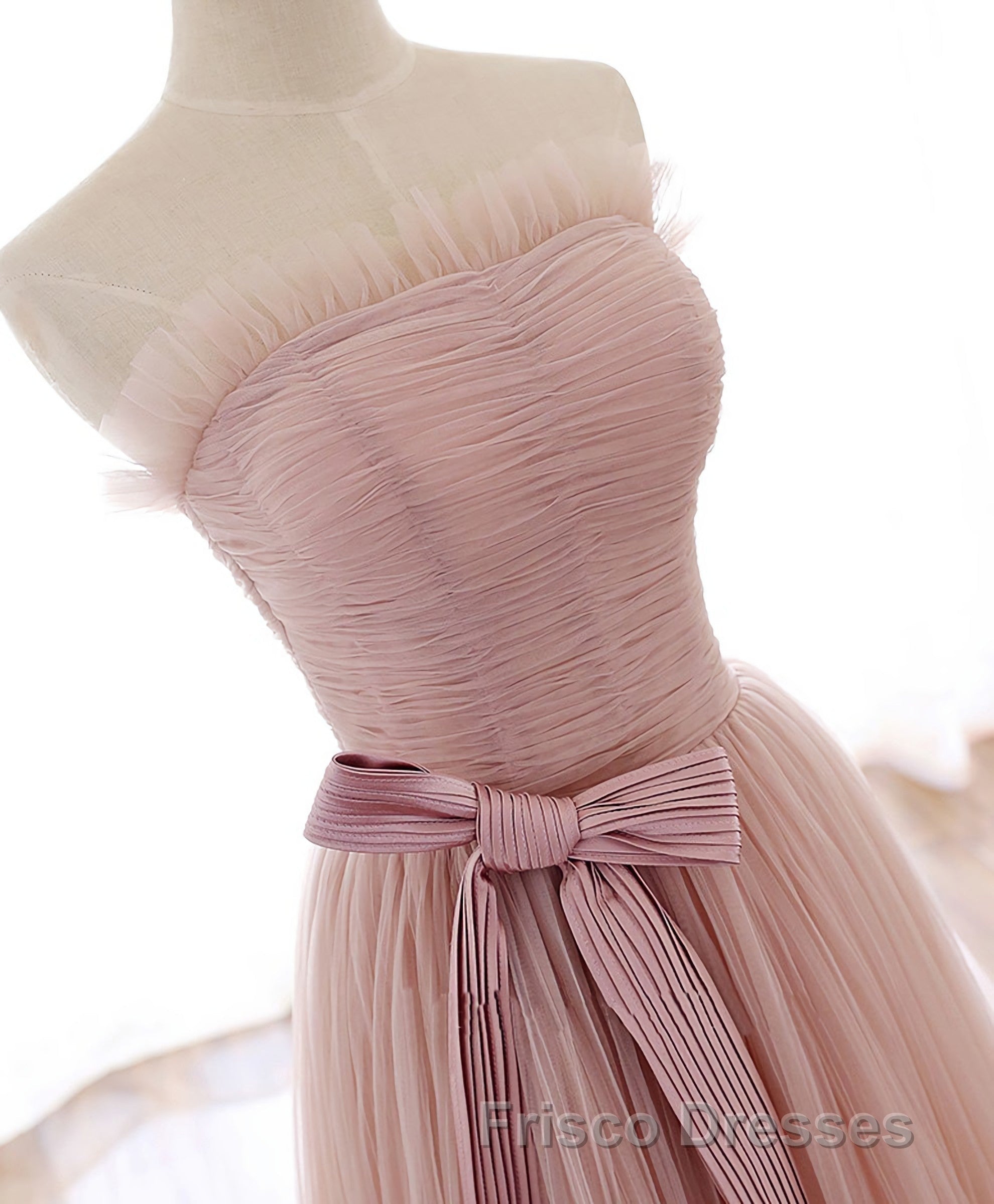 Simple Pink Tulle Long Formal Prom Dress, Pink Tulle Formal Prom Dress, 1