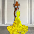 Yellow Scoop Formal Prom Dresses with Beadings and Tassels - Mermaid Long