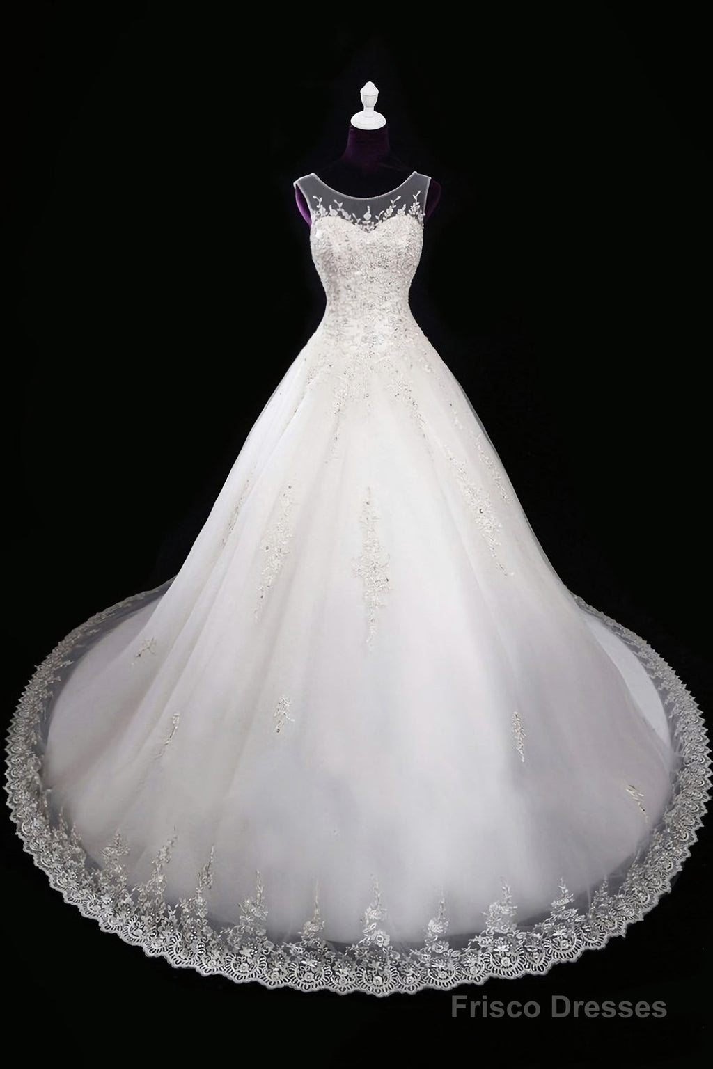 2025 A Line Wedding Dresses, Scoop Tulle With Applique And Beads Lace Up