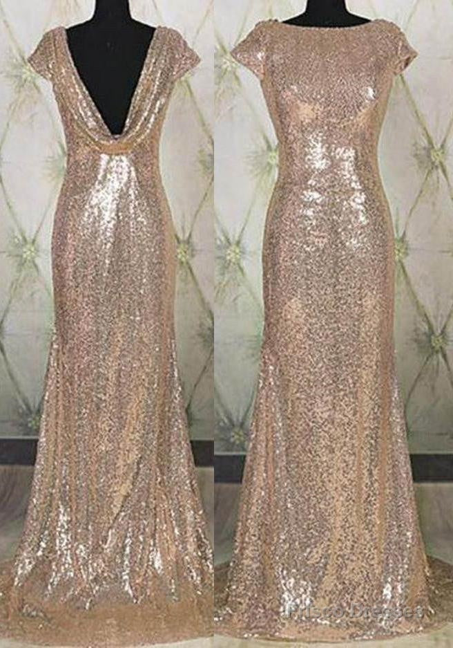 Floor-Length/Long Bateau Neck Column/Sheath Sequined Prom Dresses Main image