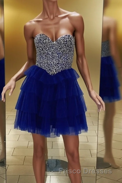 Royal Blue Beaded Top A-line Multi-Layers Homecoming Dress Main image