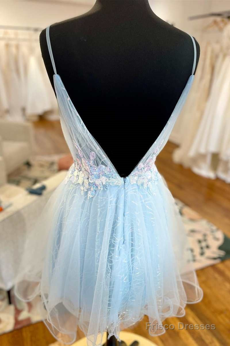 Light Blue Tulle Open Back A-Line Short Party Dress Secondary image