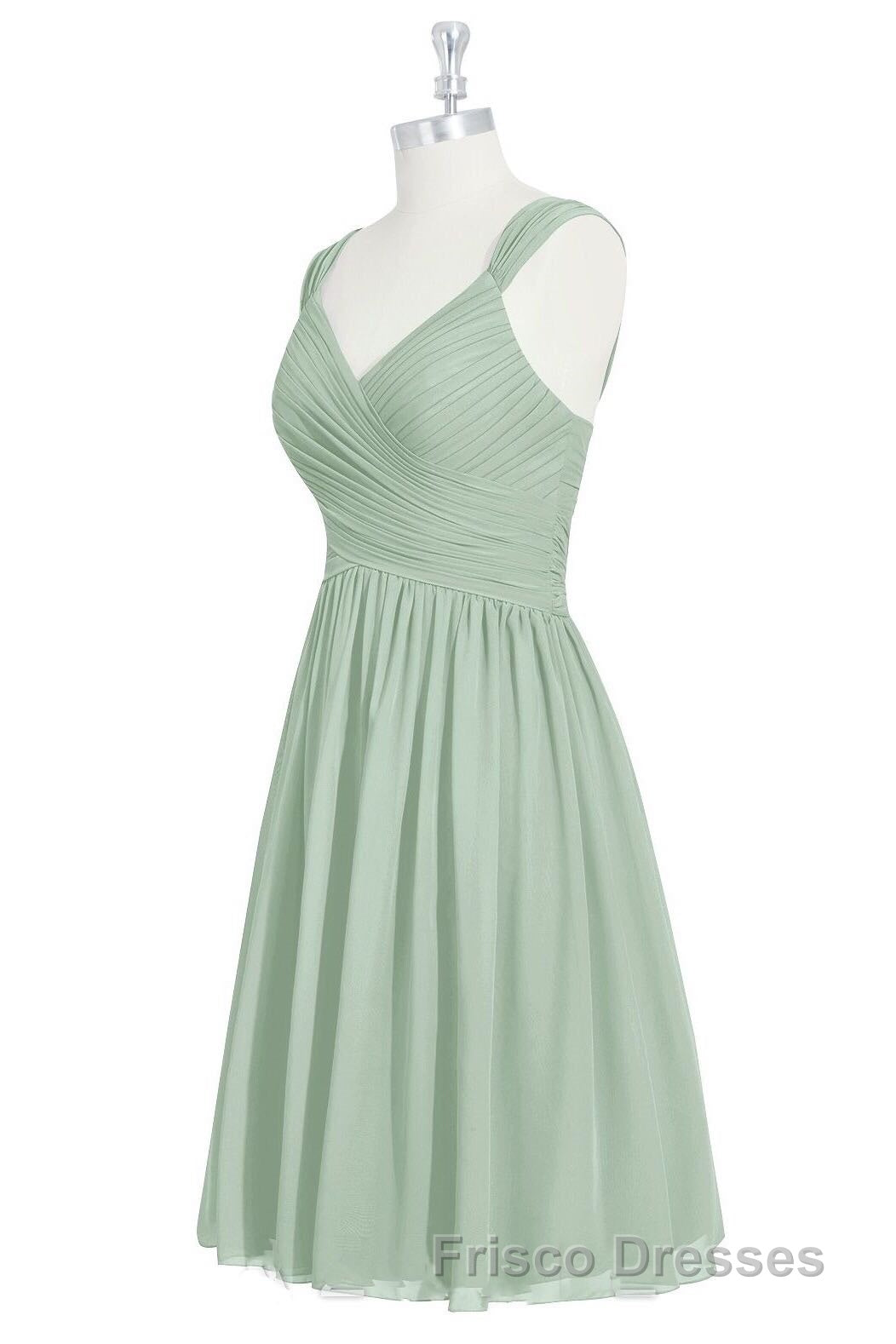 Sage Green Chiffon Lace-Up Short Bridesmaid Dress Main image
