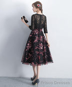 Black Lace Tulle Short Prom Dress Black Lace Bridesmaid Dress