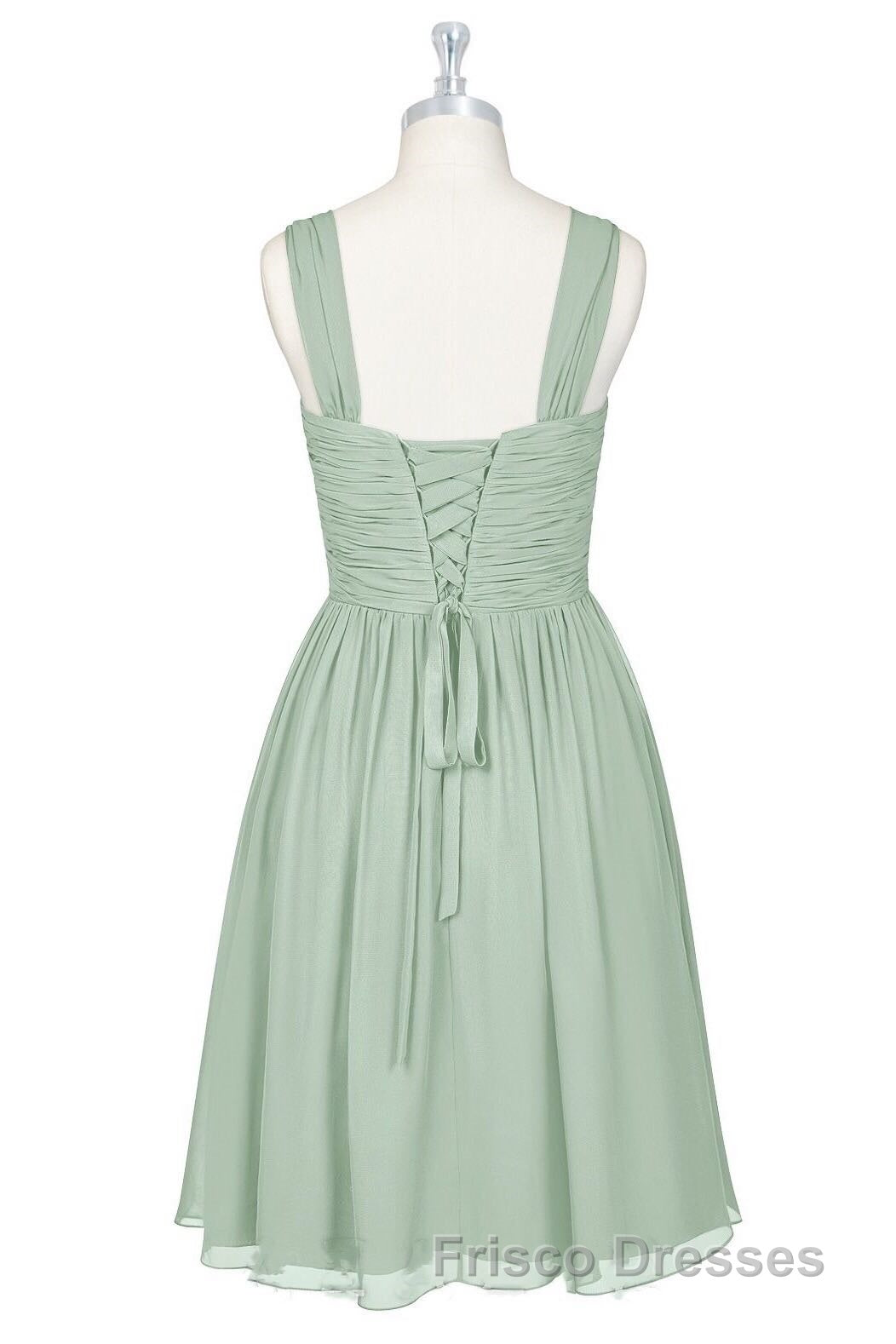 Sage Green Chiffon Lace-Up Short Bridesmaid Dress Secondary image