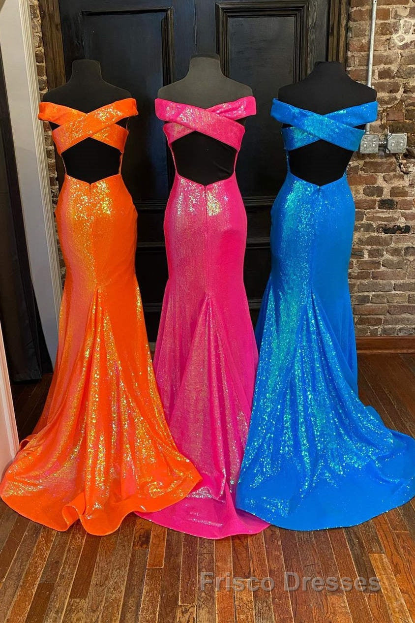 Off the Shoulder Orange Mermaid Long Formal Prom Dress Secondary image