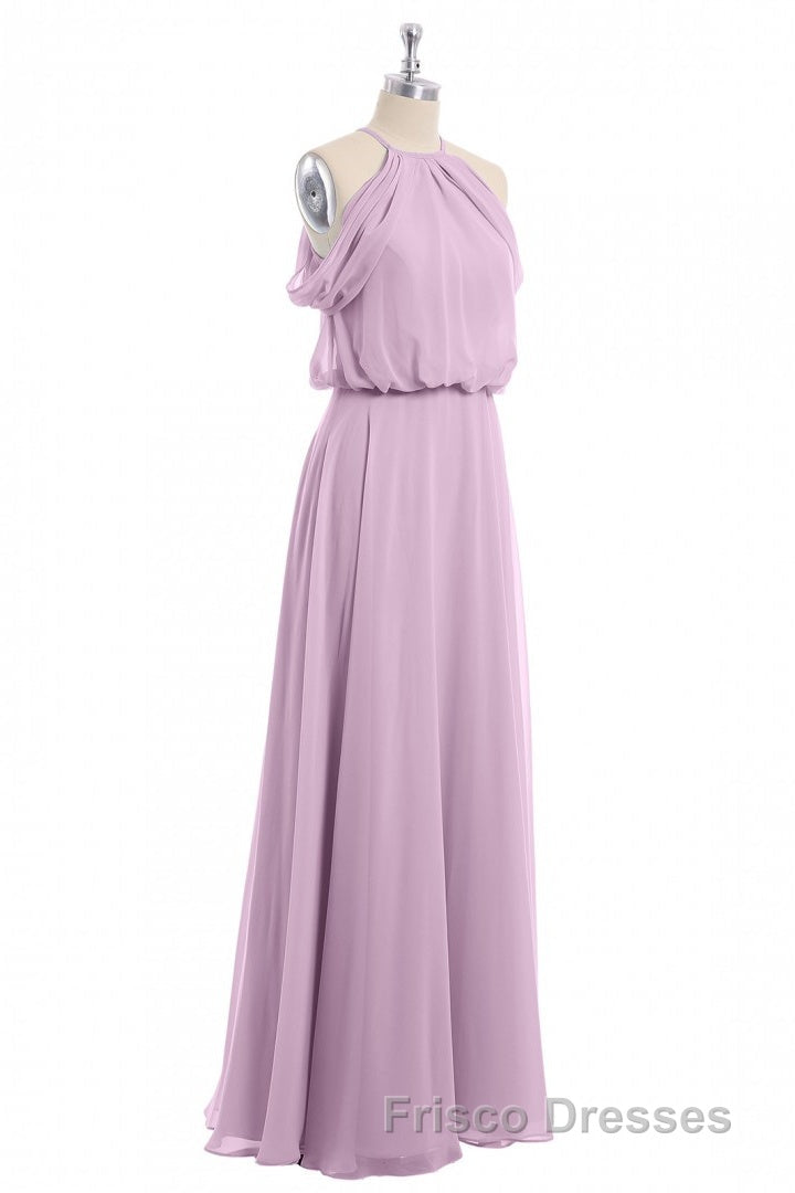 Sage Green Chiffon Halter Blouson-Style Long Bridesmaid Dress