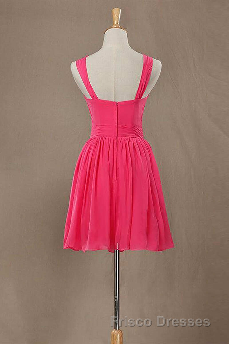 Neon Pink Halter Knee Length Bridesmaid Dress Secondary image