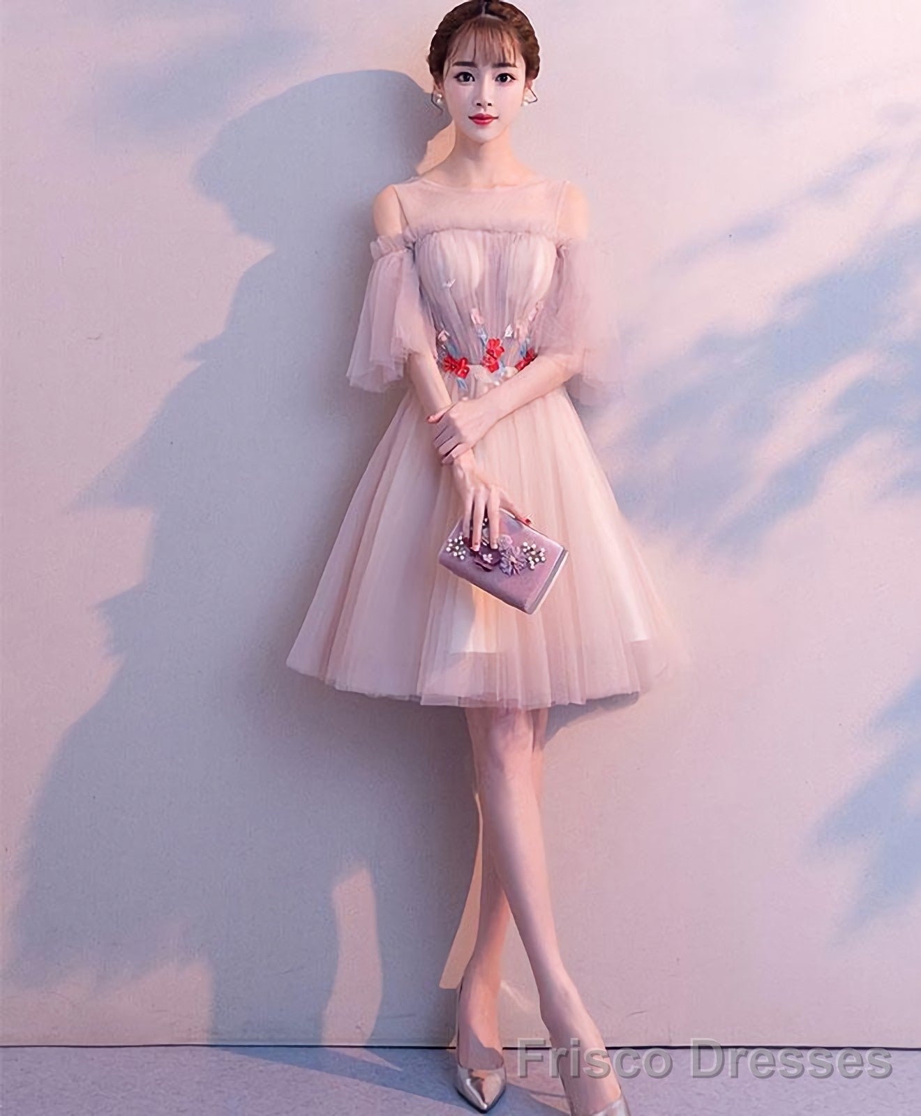 Cute Tulle Round Neck Short Prom Dress Tulle Homecoming Dress