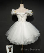 Cute White Tulle Short Formal Prom Gown White Homecoming Dress