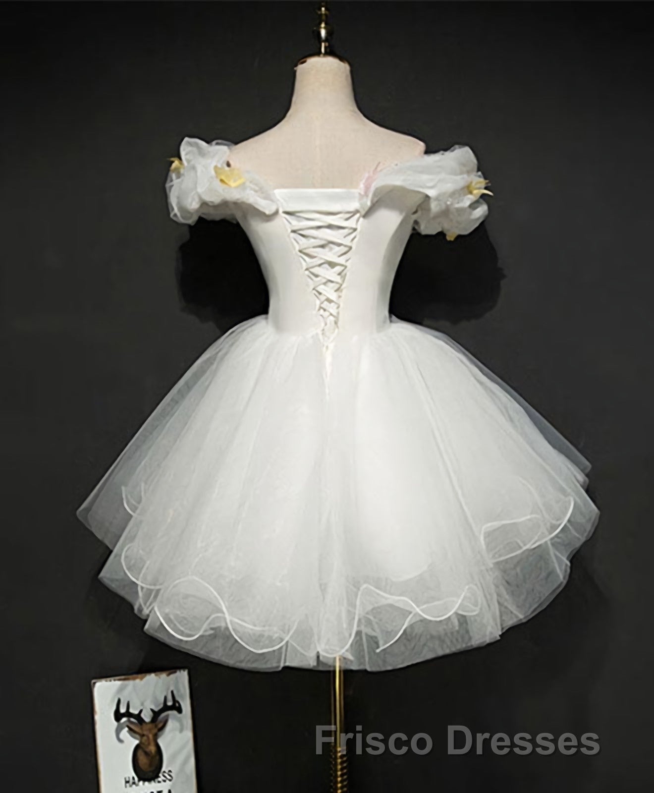 Cute White Tulle Short Formal Prom Gown White Homecoming Dress