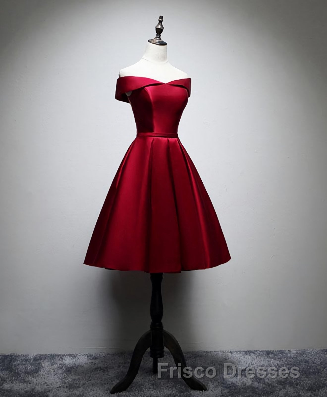 Simple Satin Burgundy Short Formal Prom Dress, Burgundy Homecoming Dress