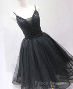 Black Tulle Beads Short Formal Prom Dress, Black Homecoming Dress