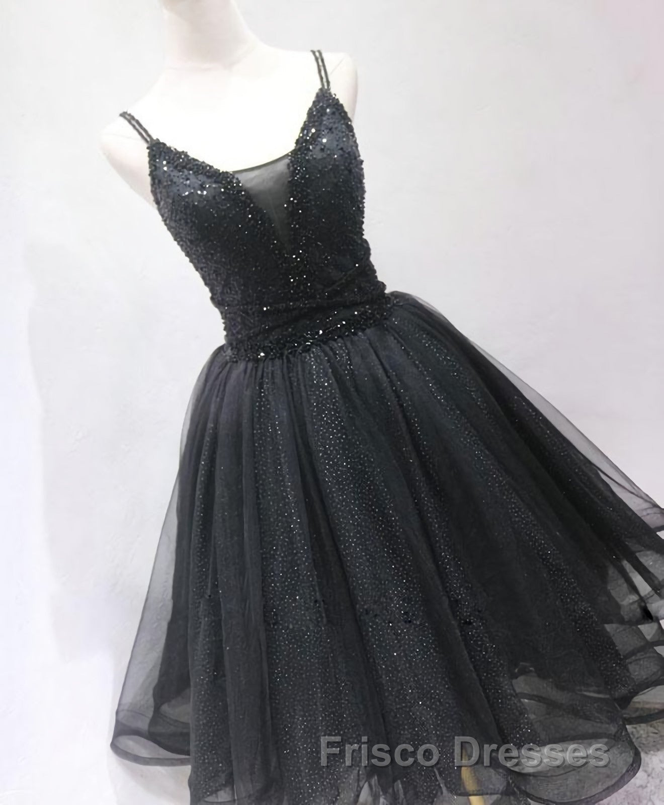 Black Tulle Beads Short Formal Prom Dress, Black Homecoming Dress