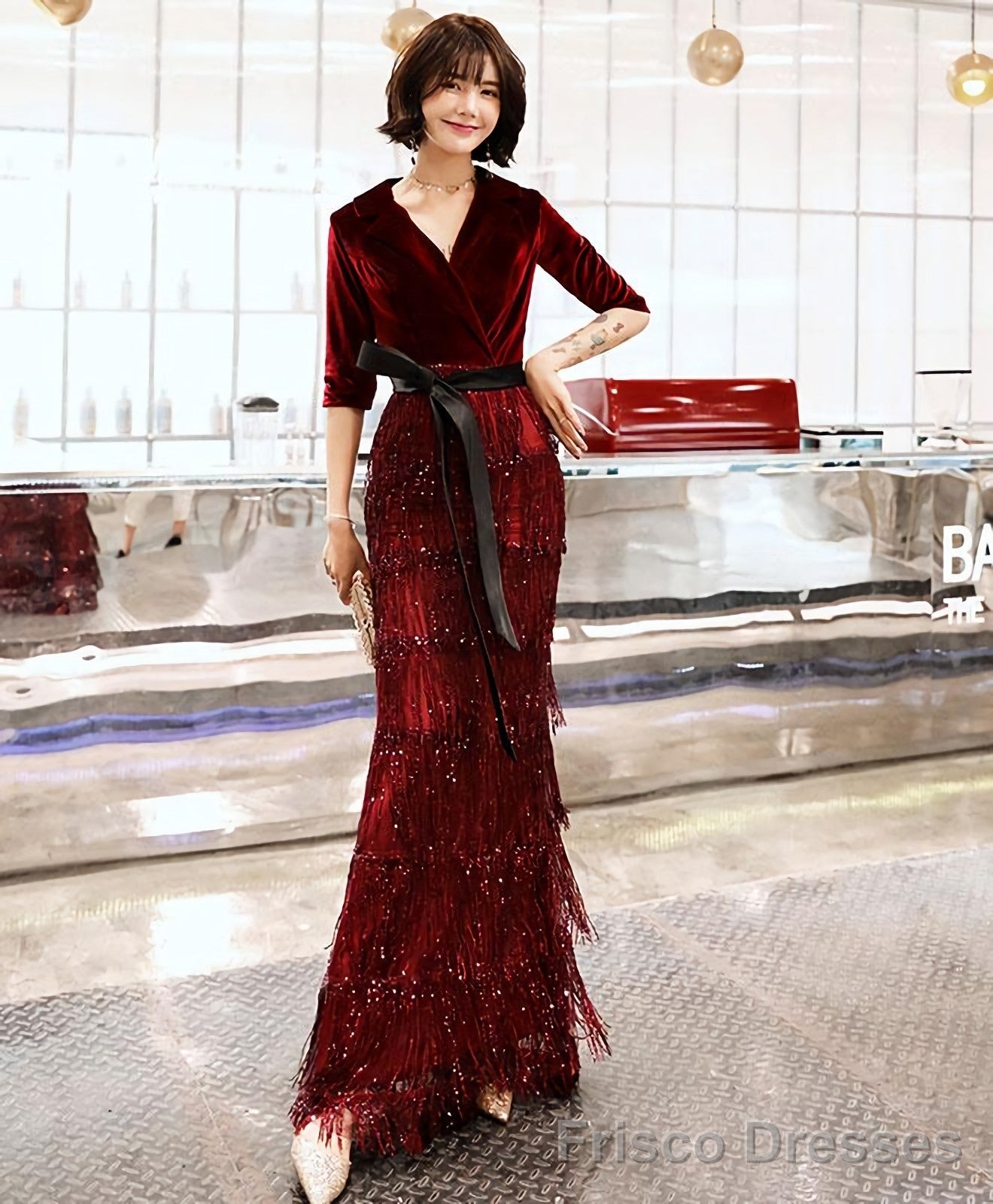Burgundy Mermaid Long Prom Dress Burgundy Evening Dress Secondary image