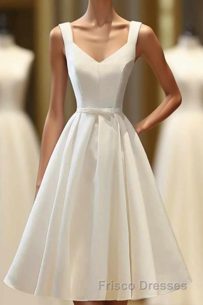 Simple V Neck White Short Formal Prom Dress, White Homecoming Dress Main image