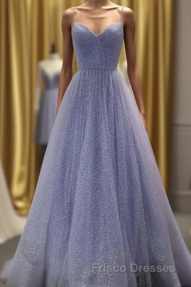 A Line Long Sparkly Spaghetti Straps Formal Prom Dress Evening Formal Prom Dress Fashion School Dance Dress Main image