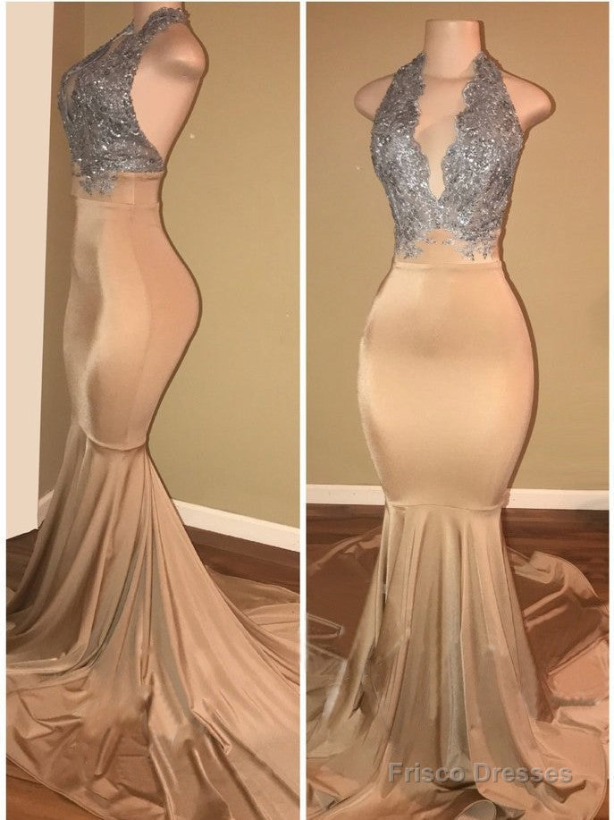 Luxurious Halter Sleeveless Lace Applique Mermaid Prom Dresses Secondary image