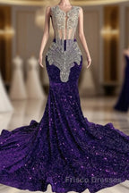 Sequined Sleeveless Mermaid Formal Prom Dresses with Beadings