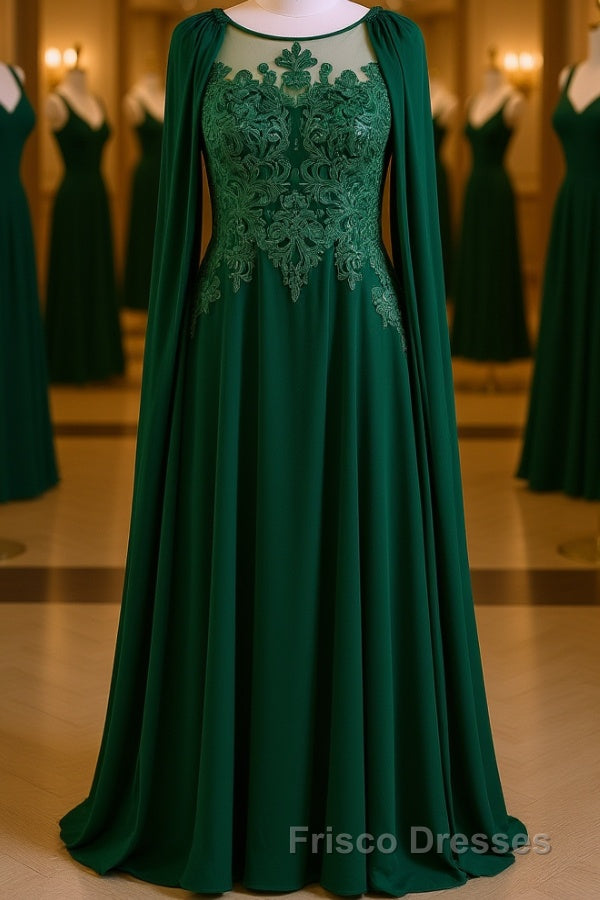 Dark Green A-Line Lace Appliques Chiffon Formal Prom Dress Main image
