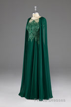 Dark Green A-Line Lace Appliques Chiffon Formal Prom Dress