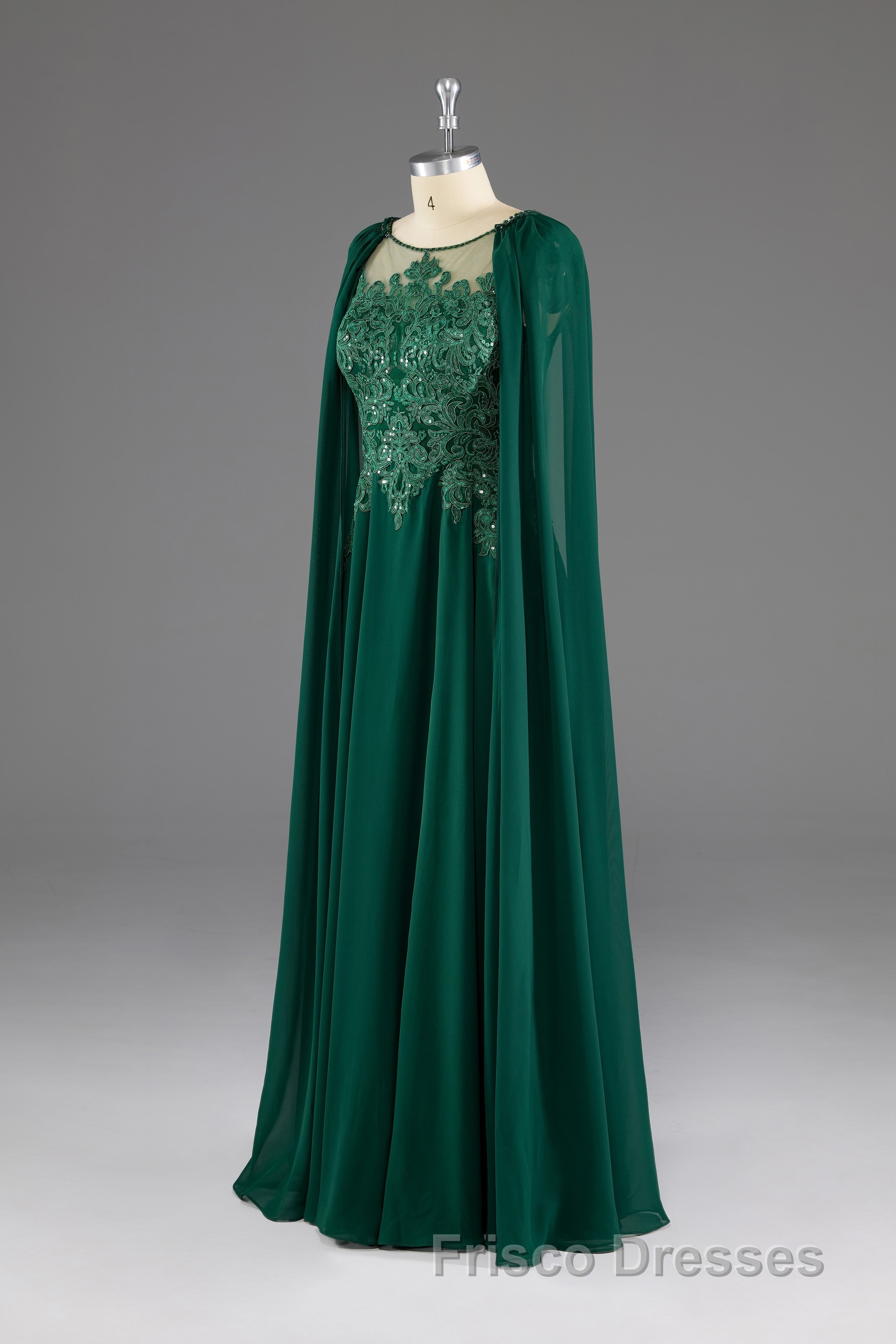 Dark Green A-Line Lace Appliques Chiffon Formal Prom Dress