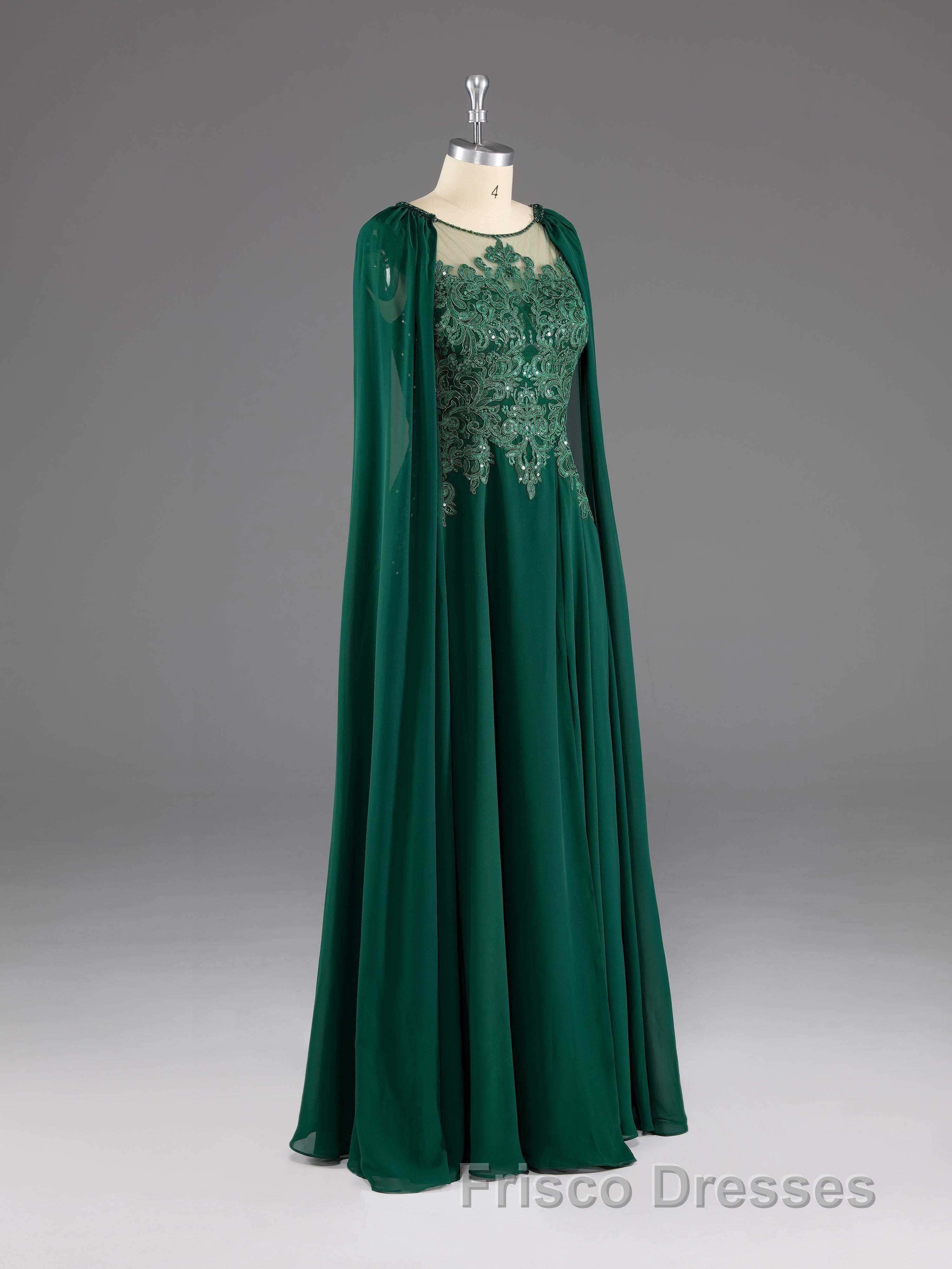 Dark Green A-Line Lace Appliques Chiffon Formal Prom Dress