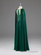 A-Line Chiffon Floor Length Mother of The Bride Dress with Detachable Cape