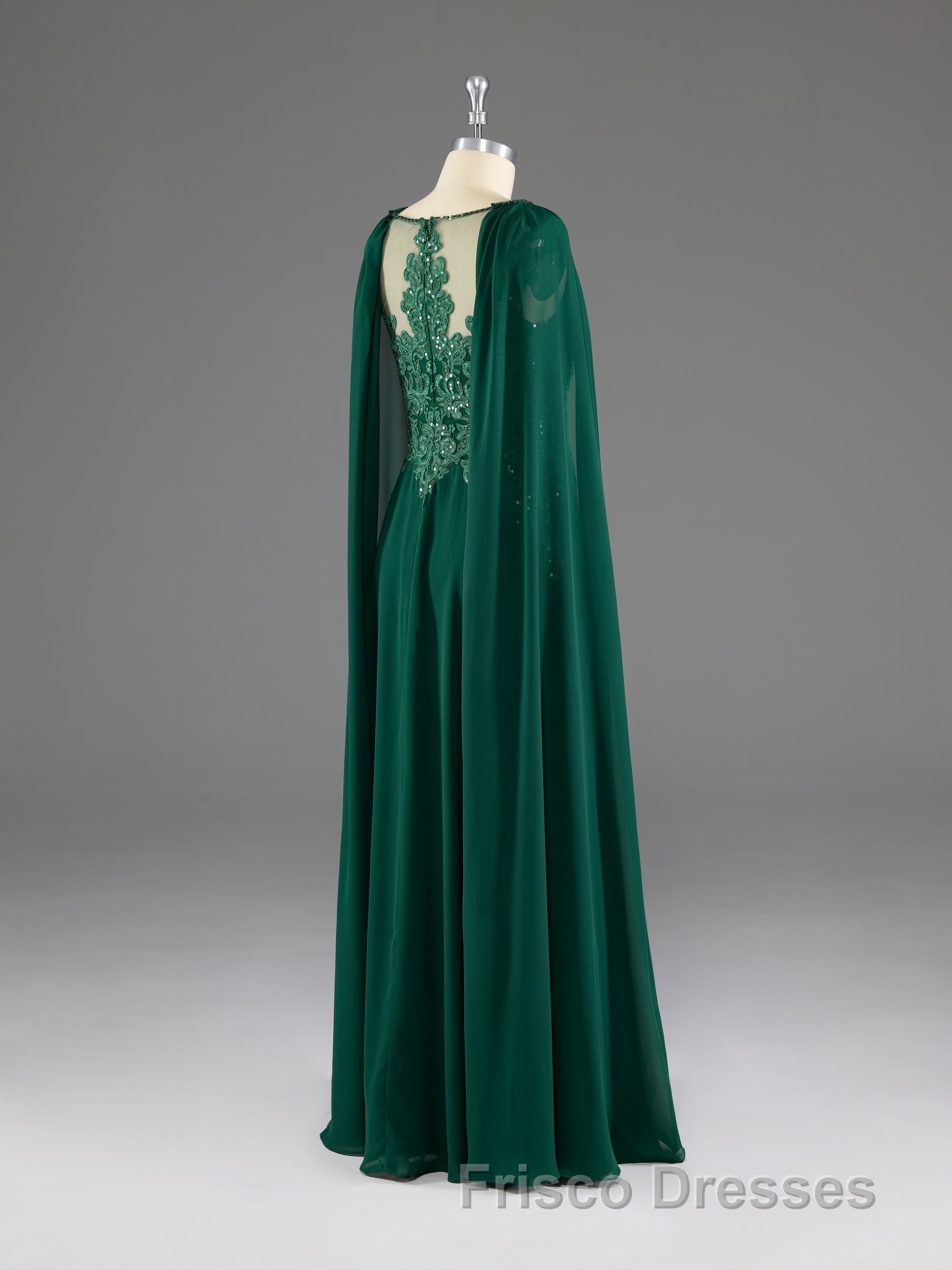 Dark Green A-Line Lace Appliques Chiffon Formal Prom Dress
