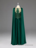 Dark Green A-Line Lace Appliques Chiffon Formal Prom Dress