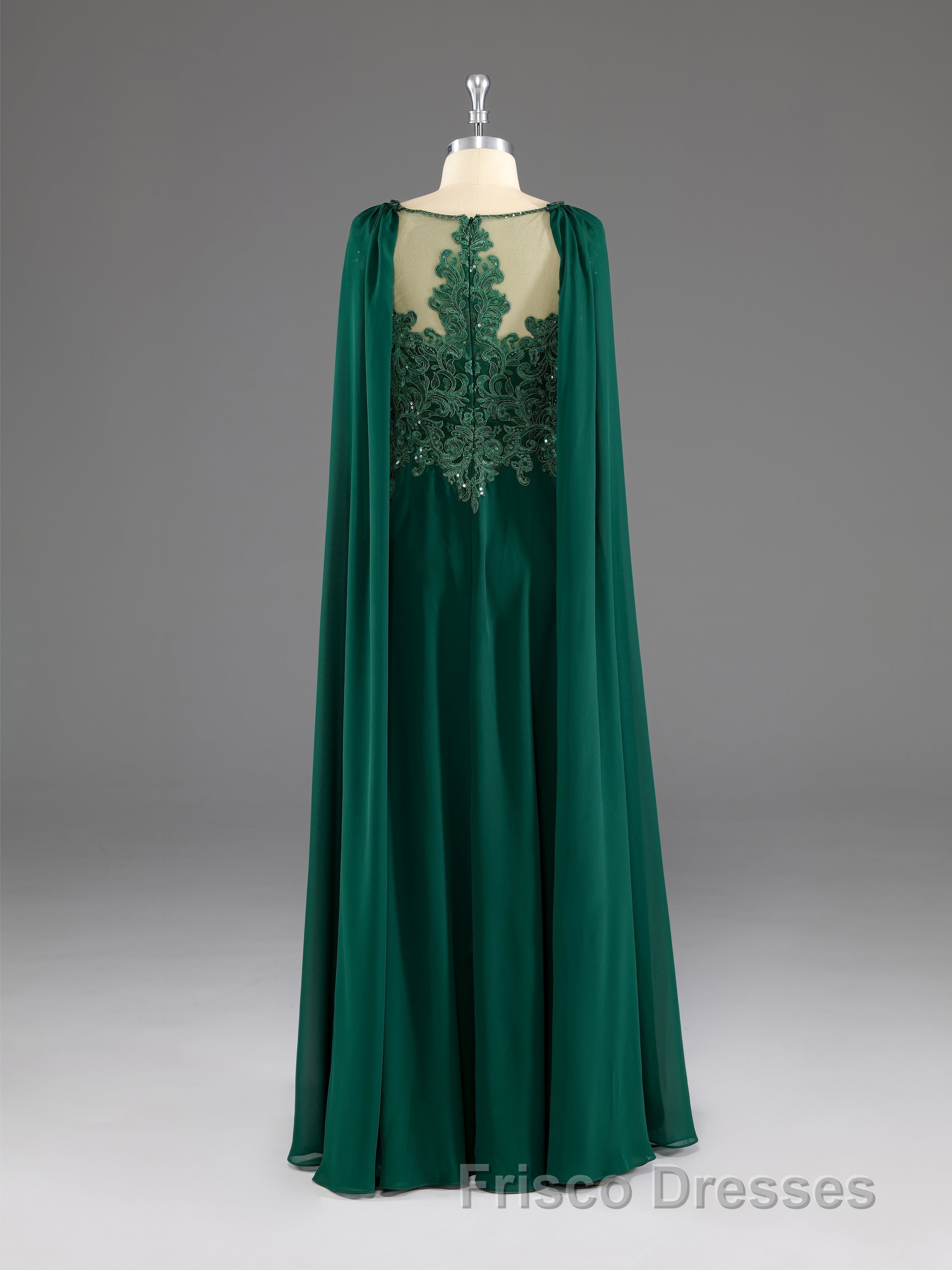 Dark Green A-Line Lace Appliques Chiffon Formal Prom Dress