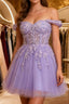 A-Line Off The Shoulder Short Tulle Dress With Appliques