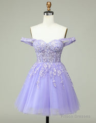 A-Line Off The Shoulder Short Tulle Dress With Appliques