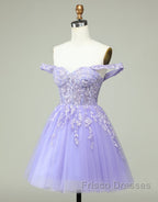 A-Line Off The Shoulder Short Tulle Dress With Appliques