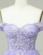 A-Line Off The Shoulder Short Tulle Dress With Appliques