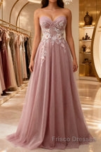 A-Line Sweetheart Neckline Long Formal Prom Dress With Appliques