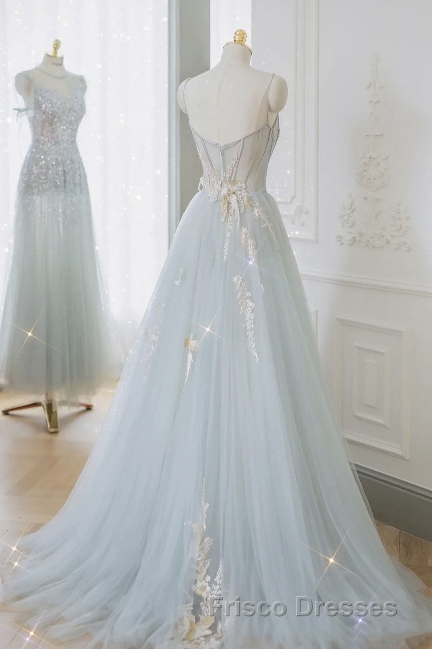 A-Line Tulle Lace Appliques Sweetheart Long Formal Prom Dress, Strapless Evening Dress Secondary image